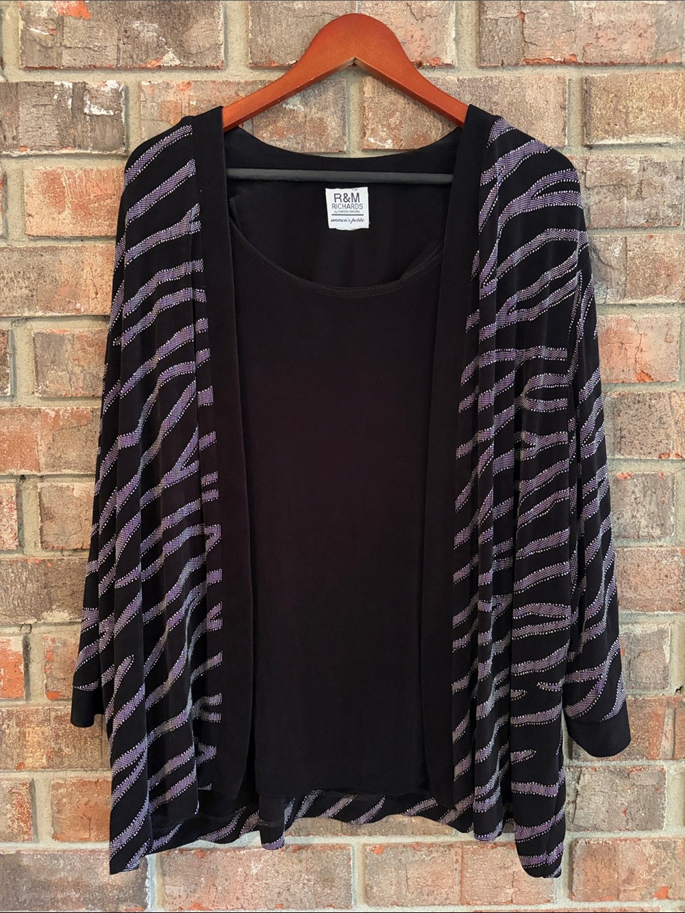 R&M Richards Black Cardigan with Purple Zebra Stripes
